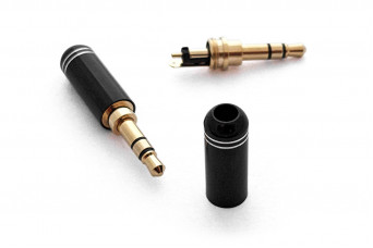 3.5mm TRS 3 Pole DIY Jack Plug Pair for Headphones - Black with Silver Rings